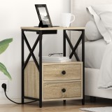 vidaXL Cabinet de noptiere cu stație de &icirc;ncărcare 2 pcs Stejar sonoma