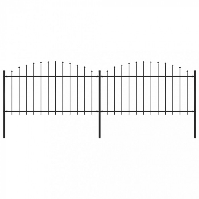 Gard de grădină cu v&acirc;rf suliță, negru, 3,4 m, oțel