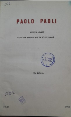 1966 Dactilograma traducere Arthur ADAMOV, Paolo Paoli / Uz intern, IATC T10 foto
