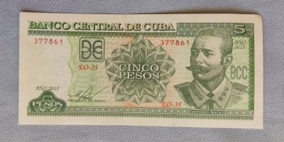Cuba - 5 Pesos (2015) &amp;icirc;n dreapta Antonio Maceo foto