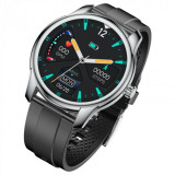 Cumpara ieftin Smartwatch iSEN Watch W9 Silver cu bratara neagra din TPU, 1.3 Display costomizabil, IP68, 200mAh, HR, Tensiune, Notificari, Muzica