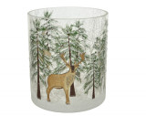 Suport pentru lumanare Trees and deer, Decoris, 9x10 cm, sticla
