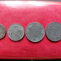 Lot monede 2 lei 1941,5 lei 1942,20 lei 1942,20 lei 1943 Romania.