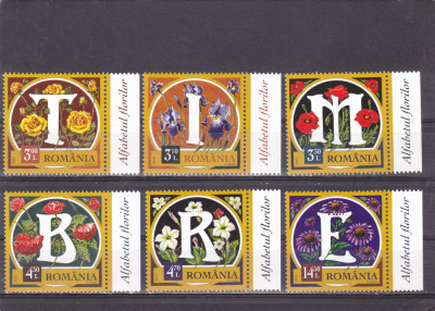 ALFABETUL FLORILOR ,2015 CU TABS IN LIMBA ROMANA,Lp.2058, MNH ** ROMANIA. foto