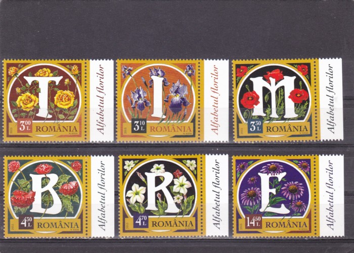 ALFABETUL FLORILOR ,2015 CU TABS IN LIMBA ROMANA,Lp.2058, MNH ** ROMANIA.