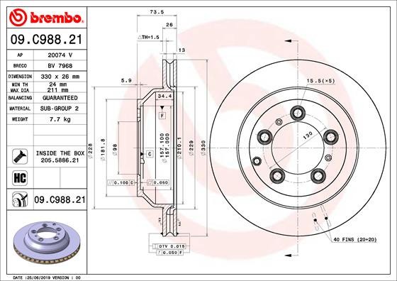 BREMBO 09.C988.21 PRIME LINE - UV Coatedisc frana