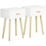 HOMCOM Set de 2 Noptiere cu Sertar și Picioare de Lemn pentru Dormitor Sufragerie Pat Birou 40,5x30,5x60 cm Alb | Aosom Romania