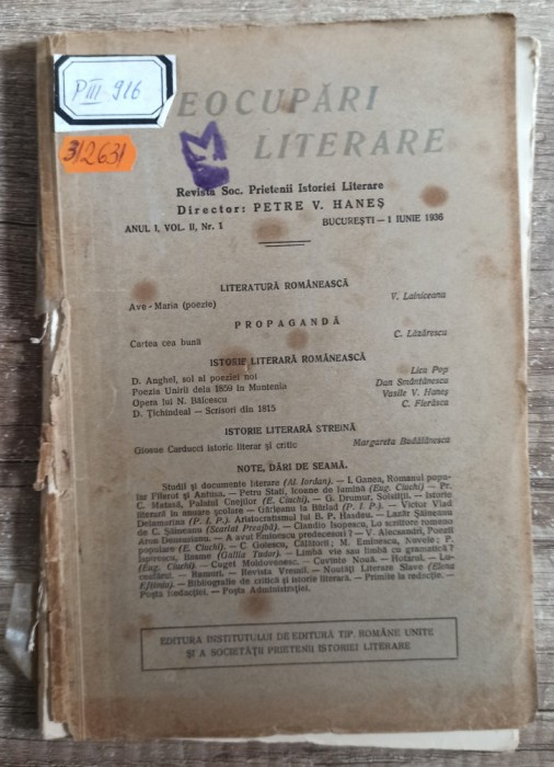 Preocupari literare// 1 iunie 1936