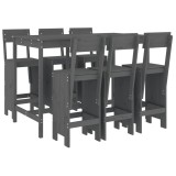 Set bar de gradina, 7 piese, gri, lemn masiv de pin