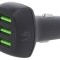 &Icirc;ncărcător Auto USB Triple Negru 12-24V