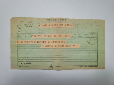 Telegrama condoleante familia Porumb catre familia Botis, Arad - Timisoara 1940! foto