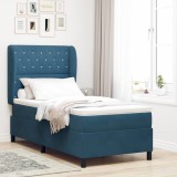 VidaXL Pat cu arcuri cu saltea Albastru &icirc;nchis 90 x 200 cm Catifea