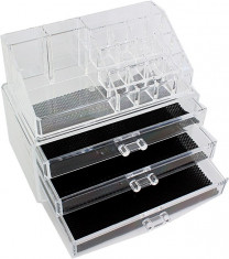 Organizator transparent cu 3 sertare pentru cosmetice foto