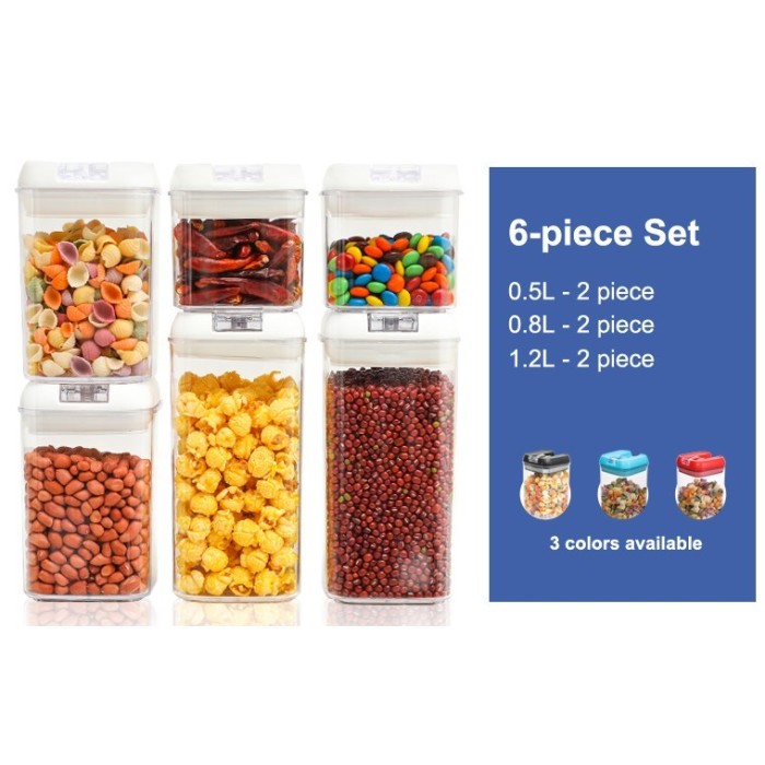 Set 6 cutii de depozitare alimente, condimente, Flippy, Transparente-Albe