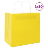 vidaXL Pungi de h&acirc;rtie 50 buc cu m&acirc;nere galbene 26x17x25 cm