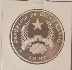Guinea Bissau, 50 000 Pesos 1996, KM#36, Hippopotamus-Female and calf, argint, foarte rara foto