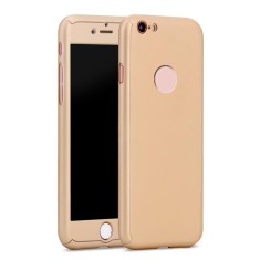 Husa 360 de grade compatibila cu iphone 7 full body, fata+spate (folie de protectie inlcusa), gold