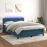 Cumpara ieftin Pat cu arcuri, saltea și LED, gri &icirc;nchis, 140x200 cm, catifea