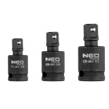 Set adaptoare impact articulate NEO, 3 piese, otel Cr-Mo, 1/4-3/8-1/2