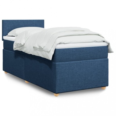 vidaXL Pat box spring cu saltea, albastru, 100x200 cm, textil foto