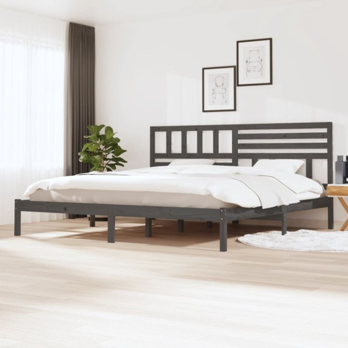 Gossi cadru de pat, gri, 200 x 200 cm, lemn masiv de pin
