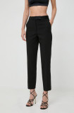 Ivy Oak pantaloni femei, culoarea negru, drept, high waist IO1100X5064, IVY &amp; OAK