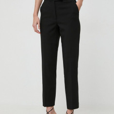 Ivy Oak pantaloni femei, culoarea negru, drept, high waist IO1100X5064