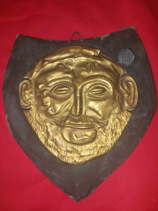 Masca lui AGAMEMNON,Sculptura Aurie -Replica MASCA FUNERARA Regelui MICENIAN