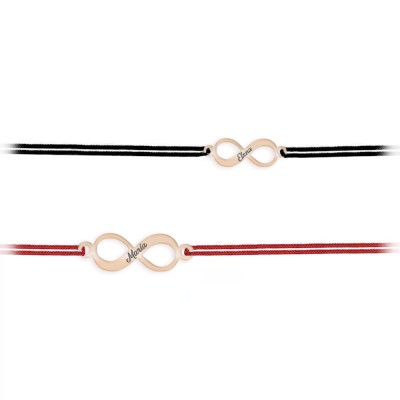 Ines - Set bratari personalizate cu snur si infinit cu nume din argint 925 placat cu aur roz foto
