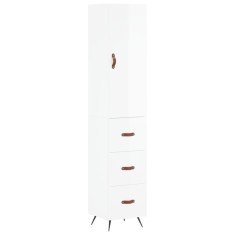 Dulap inalt, alb extralucios, 34,5x34x180 cm, lemn prelucrat