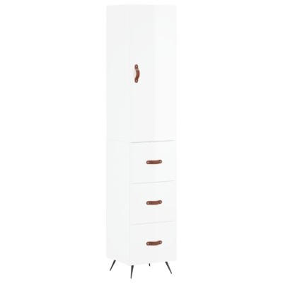 Dulap inalt, alb extralucios, 34,5x34x180 cm, lemn prelucrat foto
