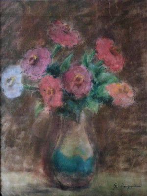 Ghelman Lazăr (1887-1976)-&amp;quot;Vas cu flori&amp;quot;, pastel foto