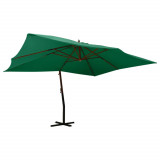 Umbrela suspendata cu stalp din lemn, verde, 400x300 cm