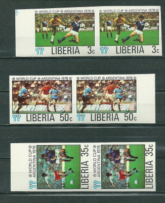 Liberia 1978 World Cup Football 3c+35c+50c x 2 imperf. MNH S.592 foto