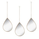 Set Oglinzi Decorative, 3 Buc, Formă Picătură, Cadru Plastic Auriu, Lanț 30cm, 19x28cm