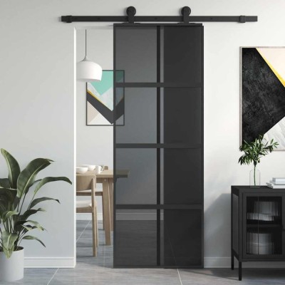 vidaXL Ușă glisantă, negru, 76x205 cm, sticlă securizată și aluminiu 155225 foto