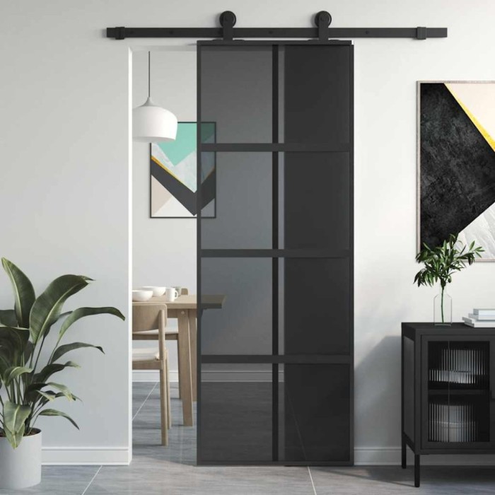 vidaXL Ușă glisantă, negru, 76x205 cm, sticlă securizată și aluminiu 155225