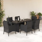 VidaXL Set mobilier de grădină cu perne, 7 piese, negru, poliratan 3211880
