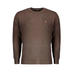 Pulover bărbați fară fermoar cu decolteu la baza g&acirc;tului, logo, Maro &icirc;nchis, XL