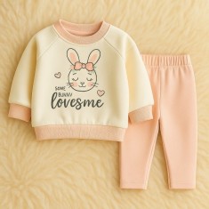 Costumas fetite din 2 piese - Bluza "Some Bunny Loves Me" cu iepuras si