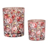 Cumpara ieftin Set 2 suporturi lumanari sticla Flowers 7x8 cm, 10x13 cm