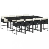 Set mobilier de gradina cu perne, 9 piese, negru, poliratan