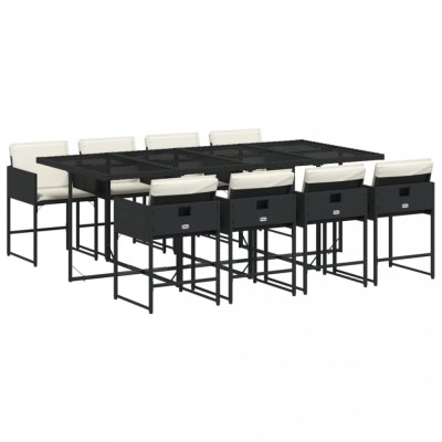 Set mobilier de gradina cu perne, 9 piese, negru, poliratan foto