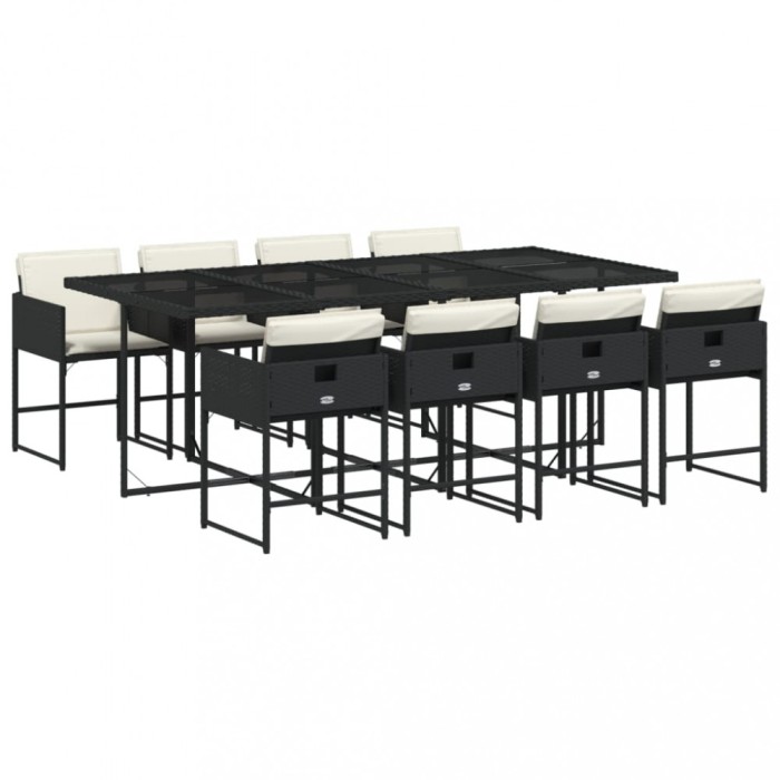 Set mobilier de gradina cu perne, 9 piese, negru, poliratan
