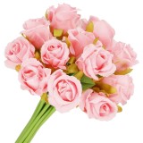 Buchet de flori artificiale din poliester, 12 fire trandafiri, 26cm, roz Household NewTrend