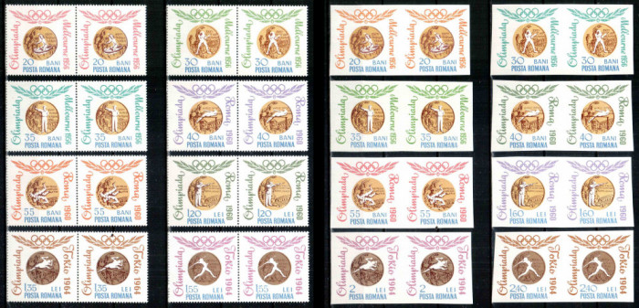 Romania 1964, LP 596 + 596 a, Medalii Olimpice, seriile in perechi, MNH!