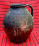 Vas (3) de 10 litri din lut negru de Marginea pentru ulei ceramica veche 100 ani