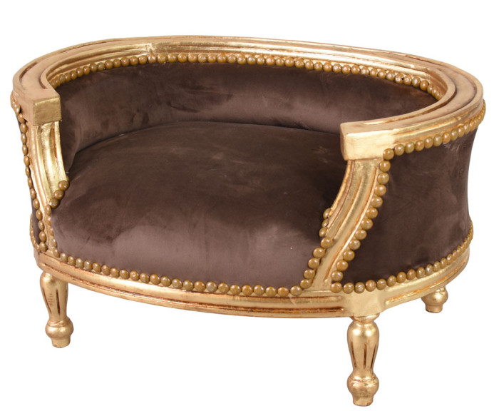 Canapea pentru caine din lemn auriu cu tapiterie maro CAT704A70