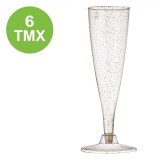 Pahare șampanie, Set 6 Bucăți, Reutilizabile, Glitter Auriu, Capacitate 130ml, Plastic, Transparent, Oem