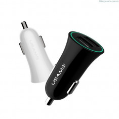 Incarcator Auto Usams 2 in 1 2.1 mAh US- CC013 Alb cu cablu micro+adaptor Apple iPhone